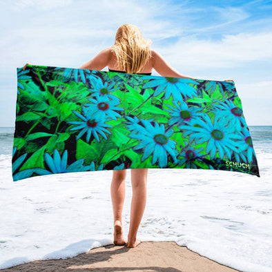 Beach Towel - Blue Green Susans by lidka Schuch
