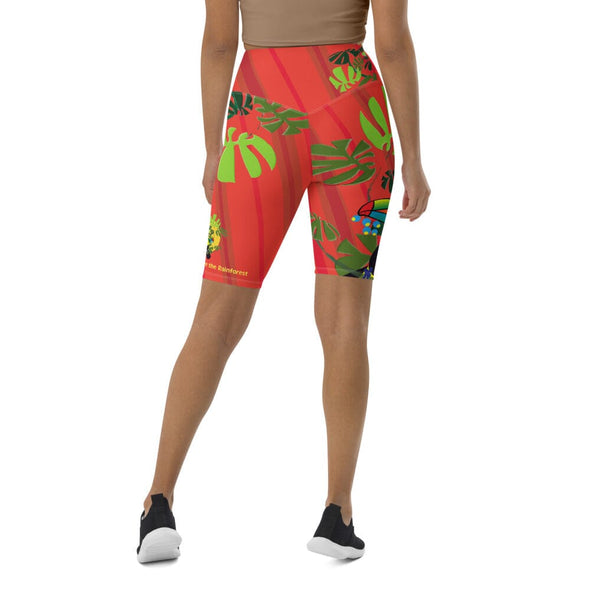 Shorts, Slim Fit, High Rise, Knee Length - Spiral Toucan Coral Red by Lidka Schuch