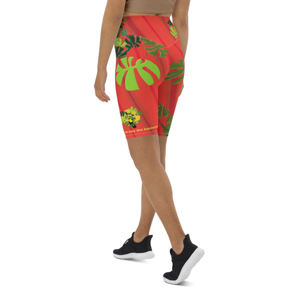 Shorts, Slim Fit, High Rise, Knee Length - Spiral Toucan Coral Red by Lidka Schuch