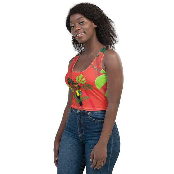Crop Tank Top - Spiral Toucan Coral Red by Lidka Schuch