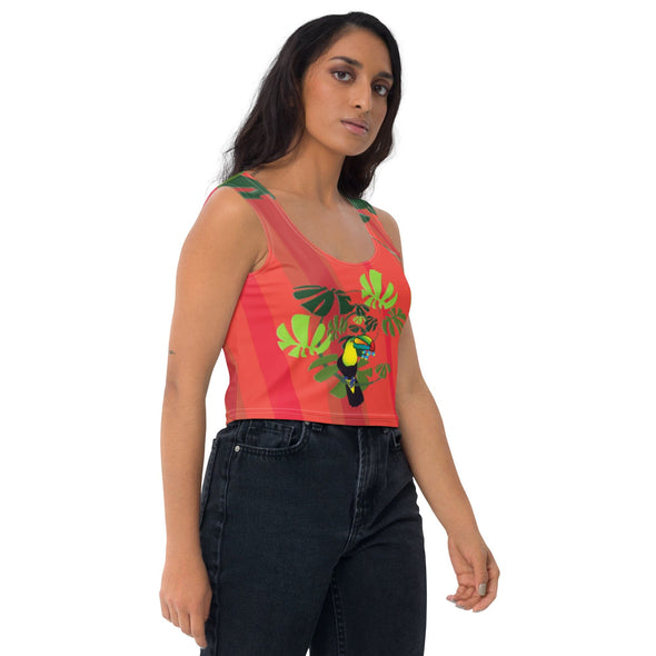Crop Tank Top - Spiral Toucan Coral Red by Lidka Schuch