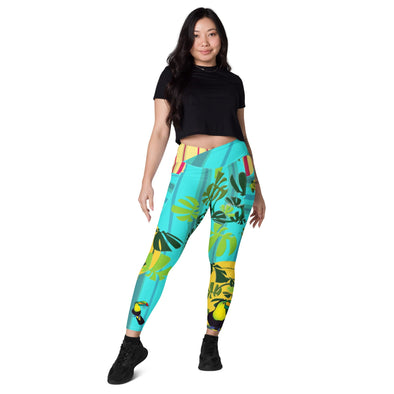Leggings, Crossover with Pockets - Spiral Toucan by Lidka Schuch