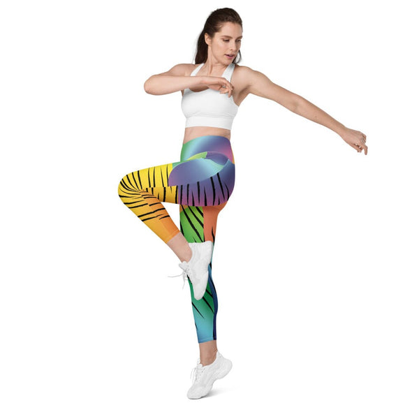 Leggings, Crossover with pockets - Rainbow Tiger by Lidka Schuch
