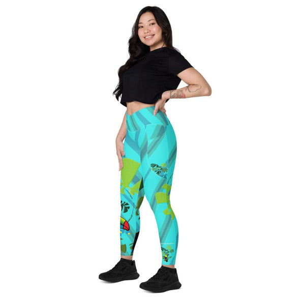 Leggings, Crossover with Pockets - Spiral Toucan Blue by Lidka Schuch