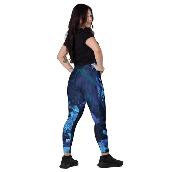 Leggings, Crossover with Pockets - Night-Glo Lilies by Lidka Schuch