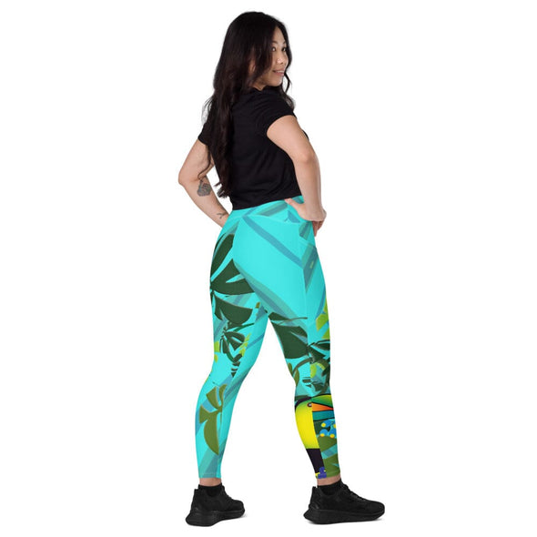 Leggings, Crossover with Pockets - Spiral Toucan Blue by Lidka Schuch