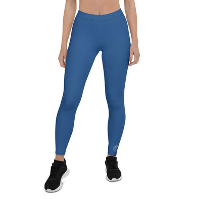 Leggings, Full Length, Mid Rise - Night-Glo Lilies Solid Blue by Lidka Schuch (LMS)