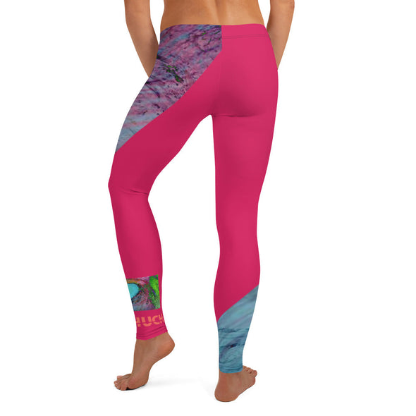 Leggings, Full Length, Mid Rise - Pink Sunset and Wave by Lidka Schuch