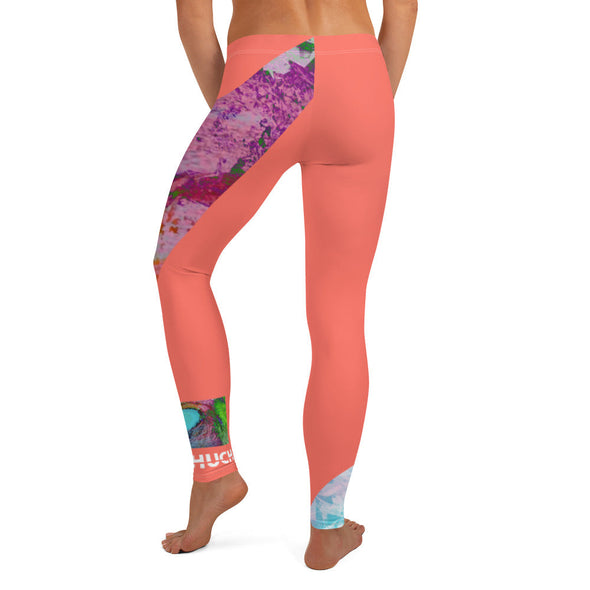 Leggings, Full Length, Mid Rise - Coral and Wave by Lidka Schuch