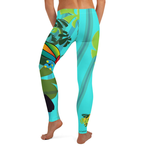 Leggings, Full Length, Mid Rise - Spiral Toucan Blue by Lidka Schuch