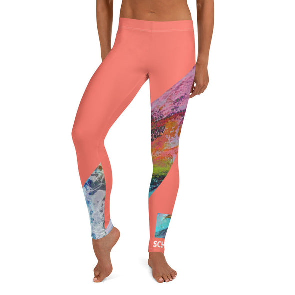 Leggings, Full Length, Mid Rise - Coral and Wave by Lidka Schuch