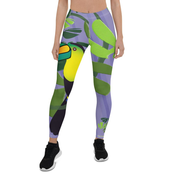 Leggings, Full Length, Mid Rise - Spiral Toucan Peri by Lidka Schuch