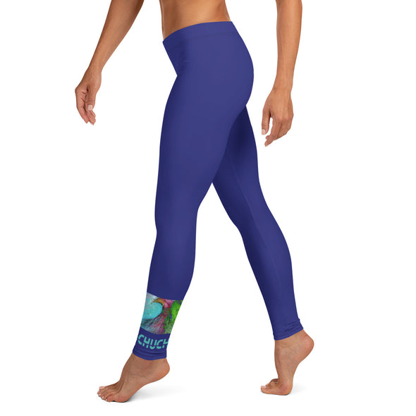 Leggings, Full Length, Mid Rise - Deep Sea and Wave by Lidka Schuch