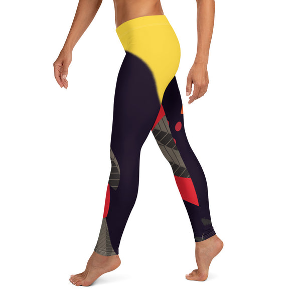 Leggings, Full Length, Mid Rise - Cardinal Song in Yellow by Lidka Schuch