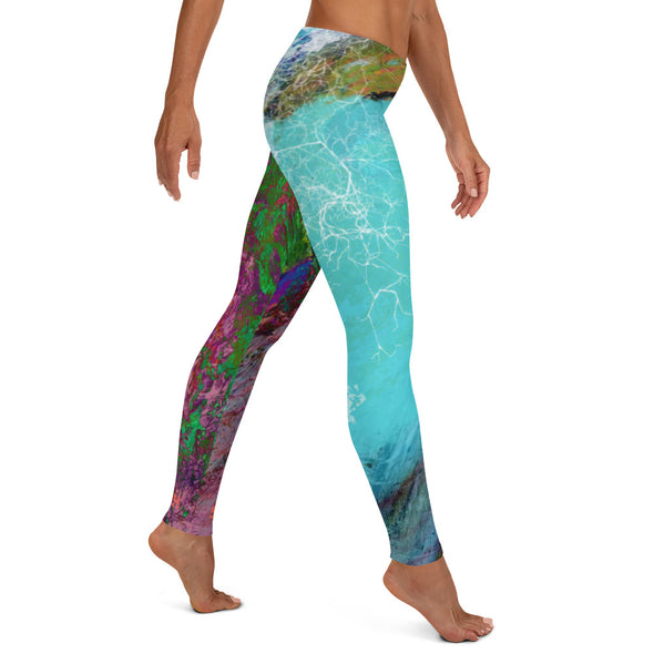 Leggings, Full Length, Mid Rise - Surf the Wave by Lidka Schuch