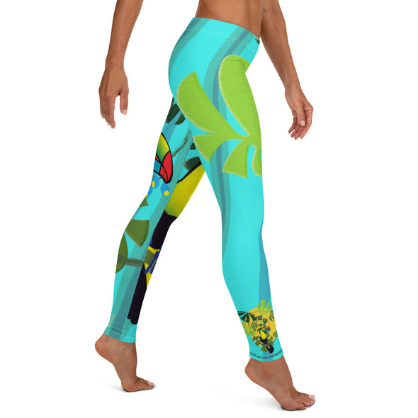 Leggings, Full Length, Mid Rise - Spiral Toucan Blue by Lidka Schuch