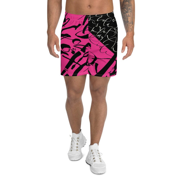 Men's Athletic Long Shorts - Yesterday in Hot Pink by Barbara Galinska (BaGa)