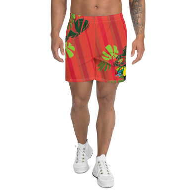 Men's Athletic Long Shorts - Spiral Toucan Coral Red by Lidka Schuch