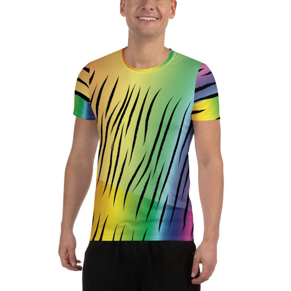 Men's Athletic T-shirt - Rainbow Tiger by Lidka Schuch