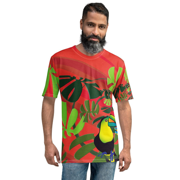 Men's T-shirt - Spiral Toucan Coral Red by Lidka Schuch