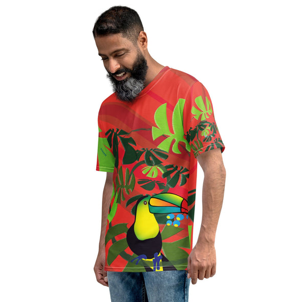 Men's T-shirt - Spiral Toucan Coral Red by Lidka Schuch