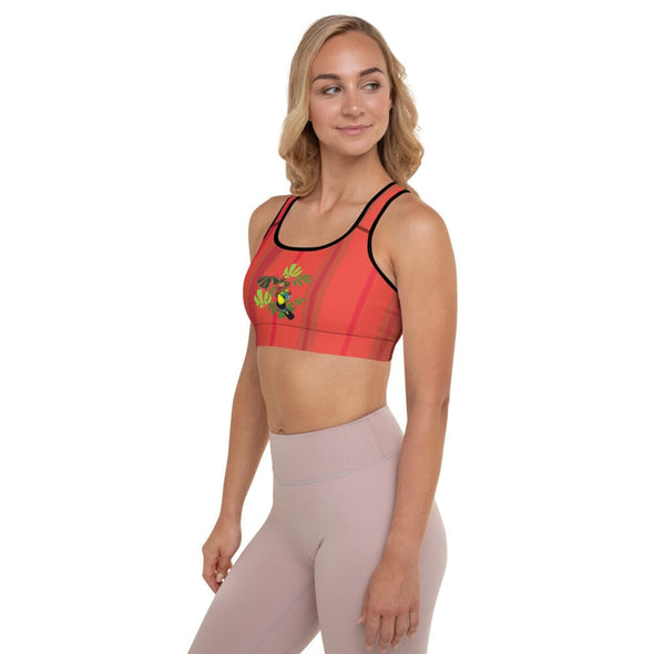 Sports Bra, Padded - Spiral Toucan Coral Red by Lidka Schuch