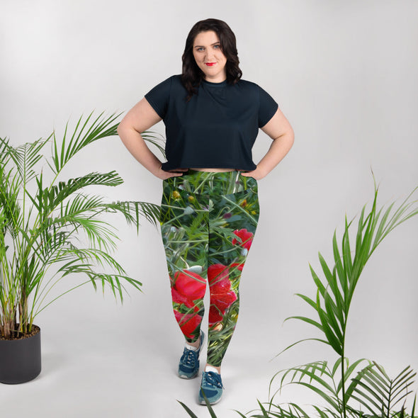 Leggings, Plus Size, Full Length, High Rise - Wildflower Meadow by Lidka Schuch