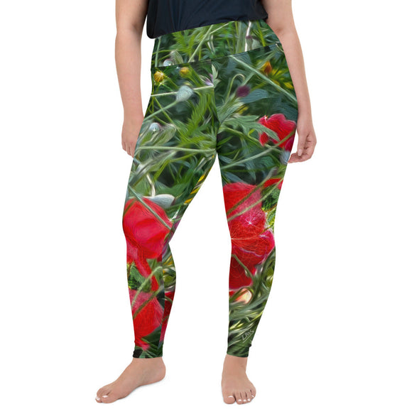 Leggings, Plus Size, Full Length, High Rise - Wildflower Meadow by Lidka Schuch