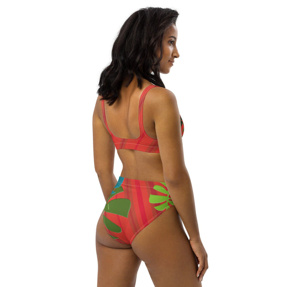 Bikini, High Rise, Padded - Spiral Toucan Coral Red by Lidka Schuch