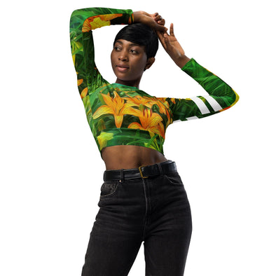 Long-Sleeve Crop Top - Day-Glo Lilies by Lidka Schuch