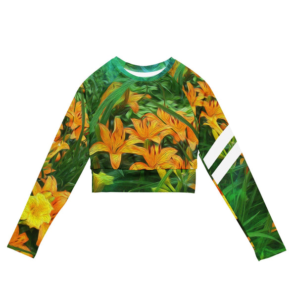 Long-Sleeve Crop Top - Day-Glo Lilies by Lidka Schuch