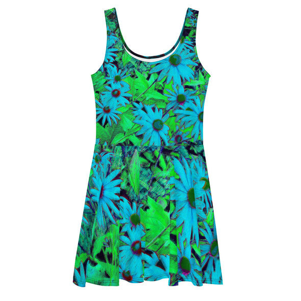 Skater Dress - Blue Green Susans by Lidka Schuch