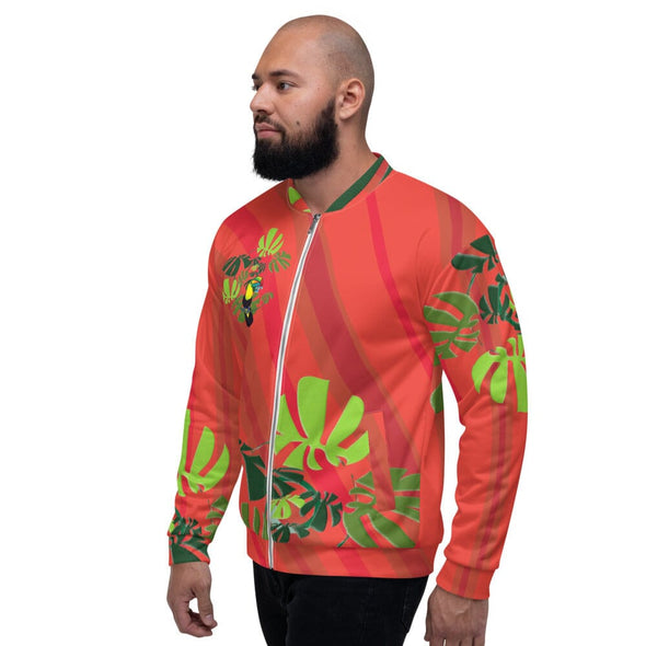 Bomber Jacket, Unisex - Spiral Toucan Coral Red by Lidka Schuch