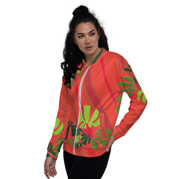 Bomber Jacket, Unisex - Spiral Toucan Coral Red by Lidka Schuch