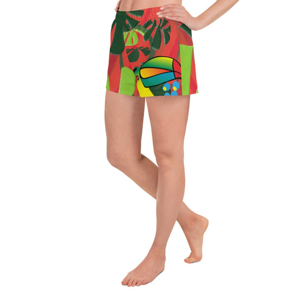 Shorts, Relaxed Fit - Spiral Toucan Coral Red by Lidka Schuch
