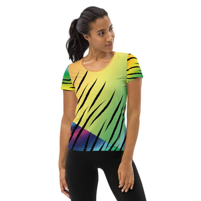 Women's Athletic T-shirt - Rainbow Tiger by Lidka Schuch