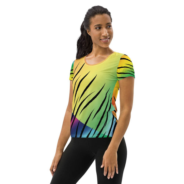 Women's Athletic T-shirt - Rainbow Tiger by Lidka Schuch