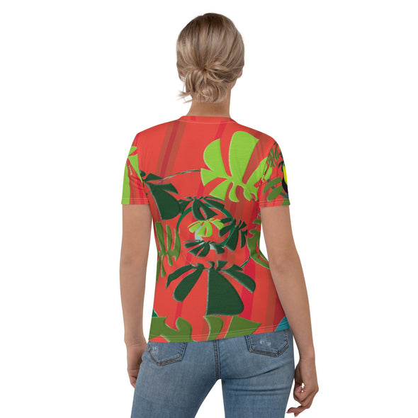 Women's T-shirt - Spiral Toucan Coral Red by Lidka Schuch