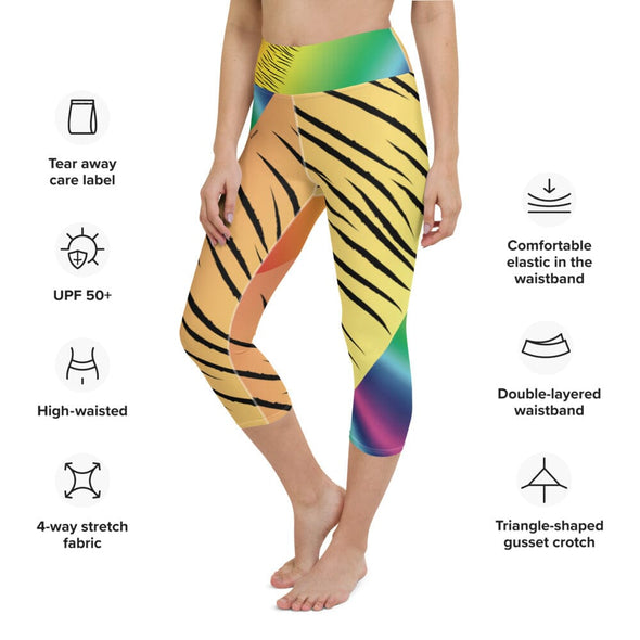 Leggings, Capri Length, High Rise - Rainbow Tiger by Lidka Schuch
