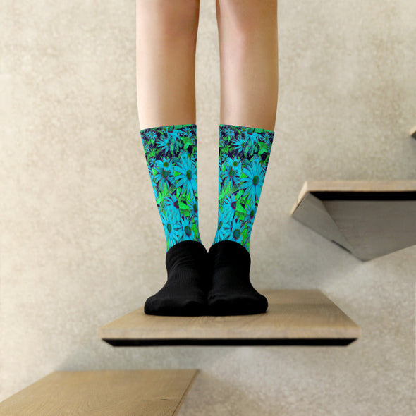Socks, Unisex - Blue Green Susans by Lidka Schuch