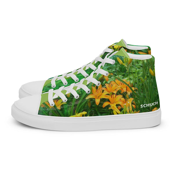 Men’s High Top Canvas Shoes - Day-Glo Lilies by Lidka Schuch