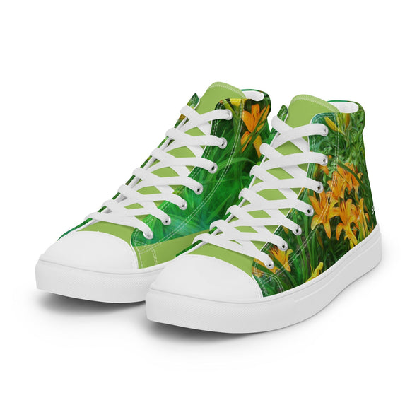 Men’s High Top Canvas Shoes - Day-Glo Lilies by Lidka Schuch