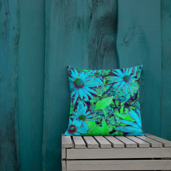 Premium Pillow - Blue Green Susans by Lidka Schuch