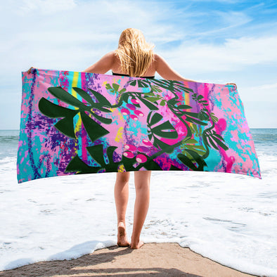 Beach Towel - Tropical: Vivid Monstera by Lidka Schuch