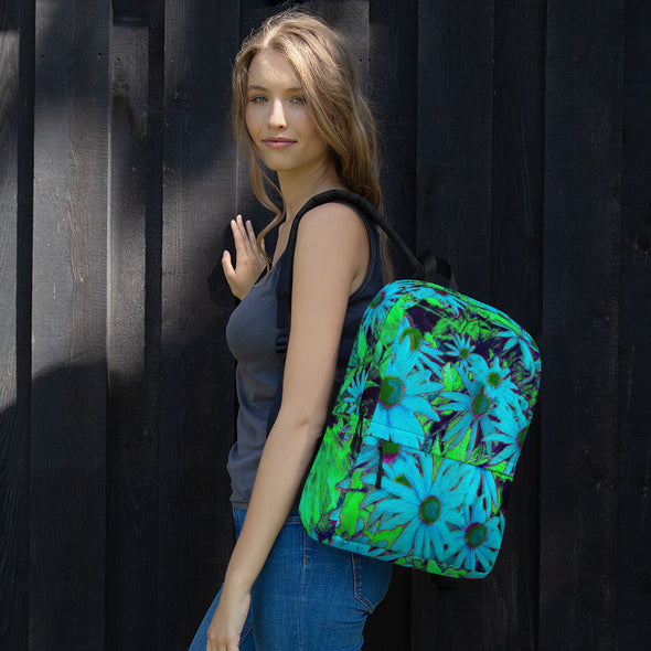 Backpack - Blue Green Susans by Lidka Schuch