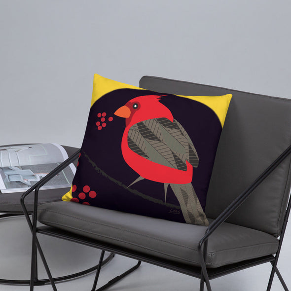 Basic Pillow - Cardinals Song in Yellow by Lidka Schuch