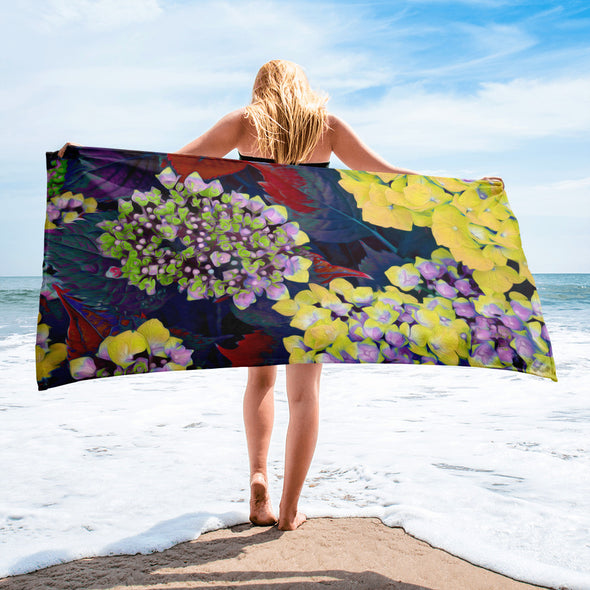 Beach Towel - Yellow Hydrangea by Lidka Schuch