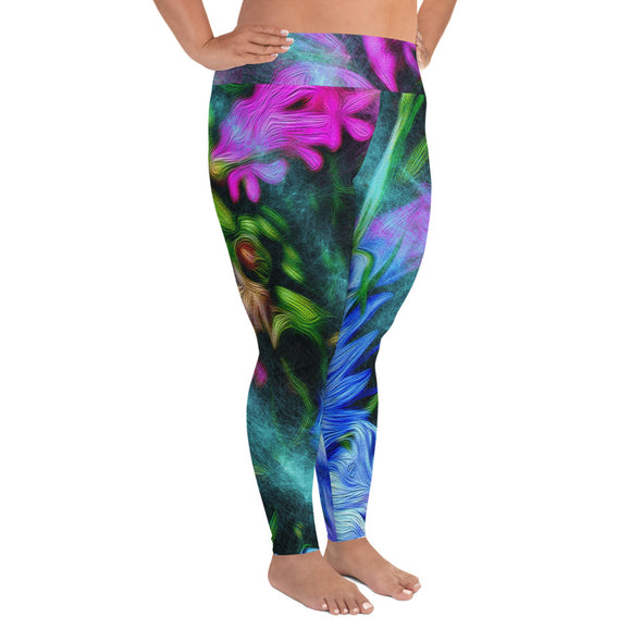 Leggings, Plus Size, Full Length, High Rise - Cornflower Party by Night by Lidka Schuch