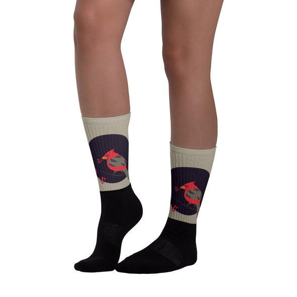 Socks, Unisex - Cardinal Song in Taupe by Lidka Schuch