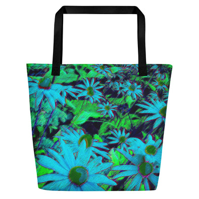 Large Tote Bag - Blue Green Susans by Lidka Schuch
